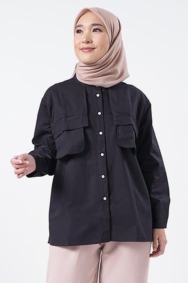 SYALINE HIJAB - KEMEJA WANITA ALANA BLACK