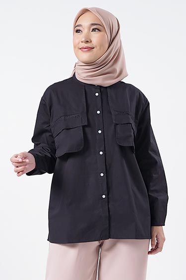 SYALINE HIJAB - KEMEJA WANITA ALANA BLACK
