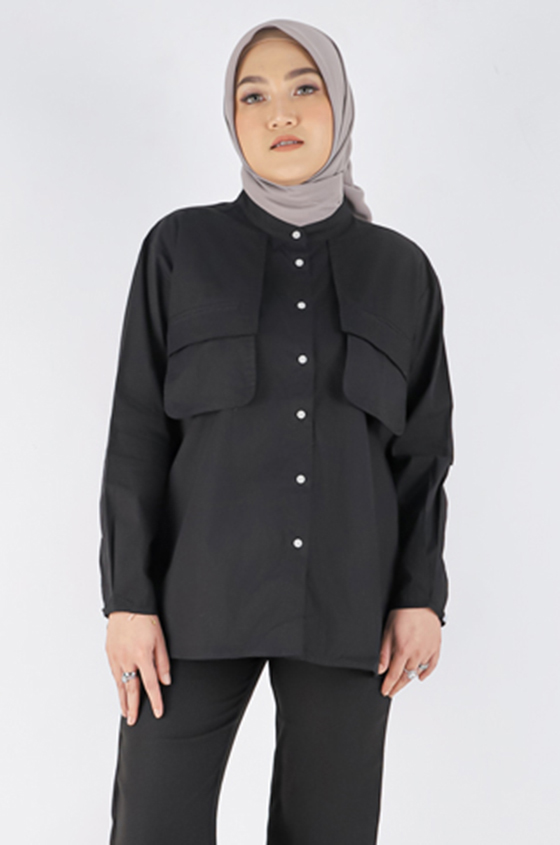 SYALINE HIJAB - KEMEJA WANITA ALANA BLACK