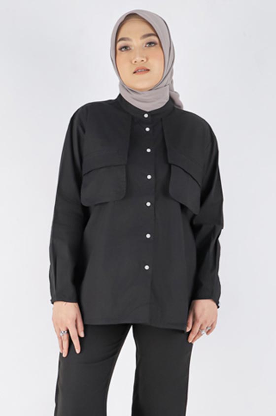 SYALINE HIJAB - KEMEJA WANITA ALANA BLACK