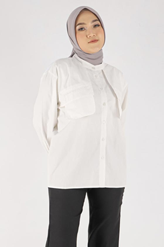 SYALINE HIJAB - KEMEJA WANITA ALANA OFF-WHITE