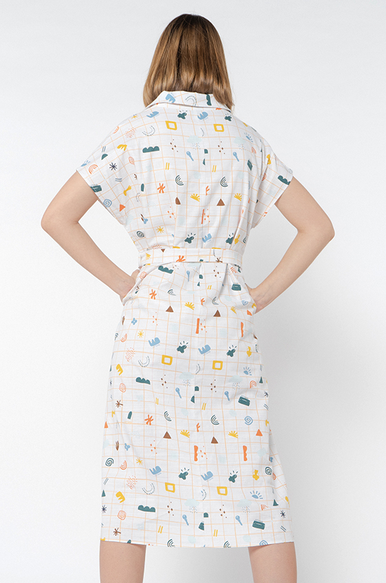 Midi Cream Quirky Grid Kande | COTTONINK