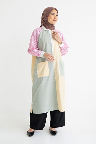 SYALINE HIJAB MALIA MULTISTRIPES TUNIC PINK