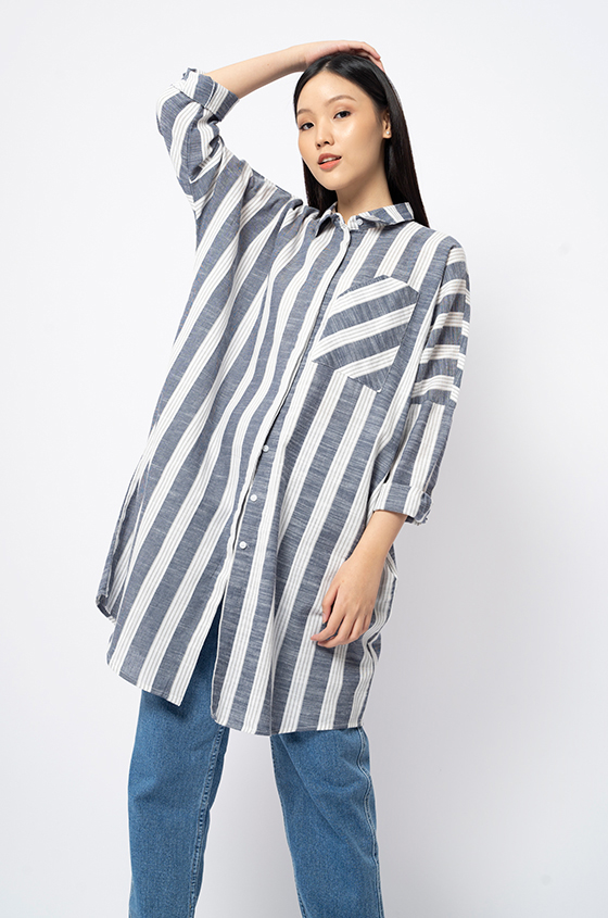 Shirts Navy Blue Striped Oasis | COTTONINK