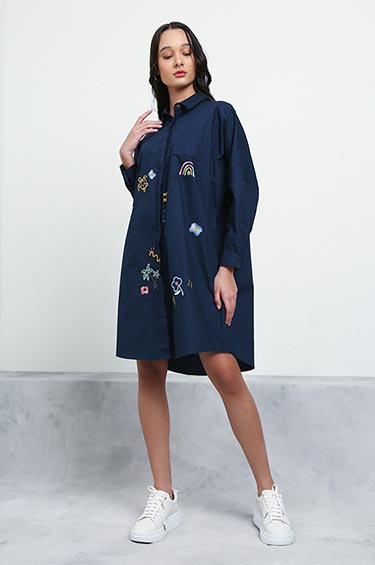 Navy Embroidery Oasis