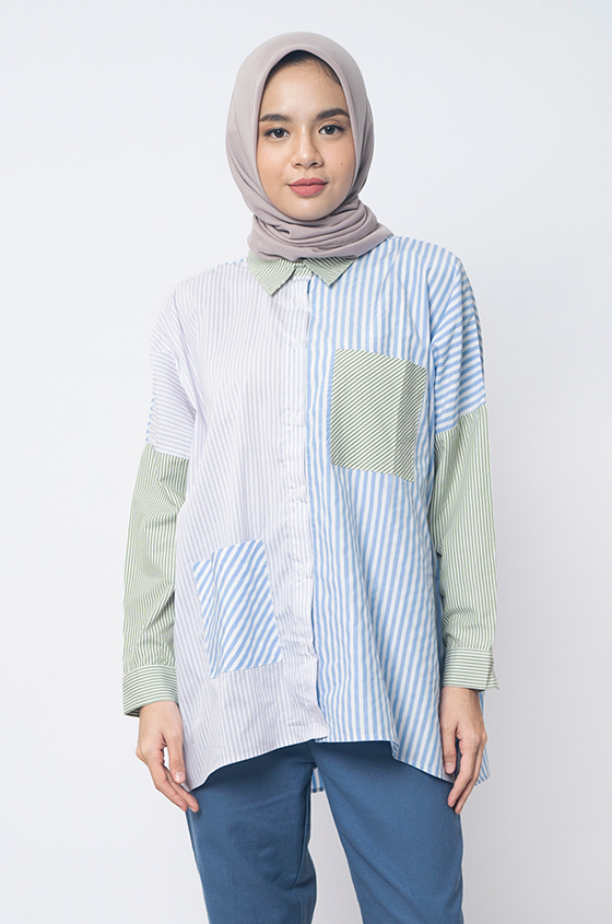 Kemeja Orchid Multistripes Shirt Blue