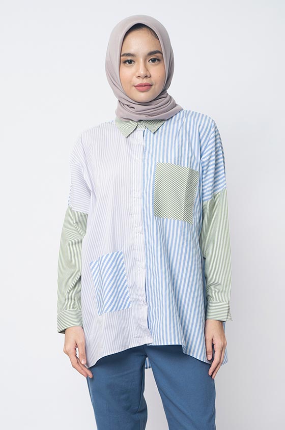 Kemeja Orchid Multistripes Shirt Blue