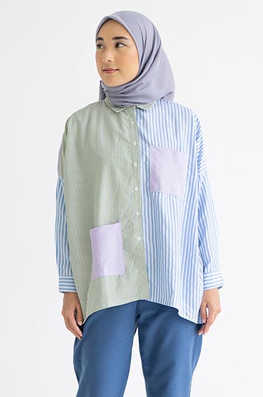 KEMEJA WANITA ORCHID MULTISTRIPES GREEN