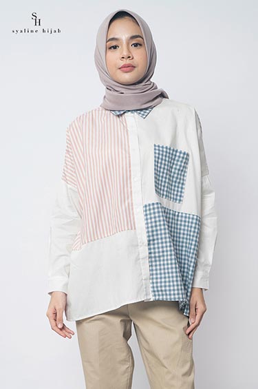 Kemeja Wanita Pansy Colorblock Beige