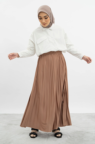 PEONY PLEATED SKIRT BROWN