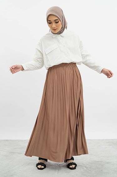 PEONY PLEATED SKIRT BROWN