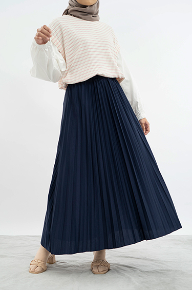 PEONY PLEATED SKIRT NAVY BLUE