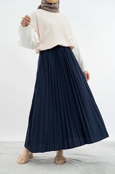 PEONY PLEATED SKIRT NAVY BLUE