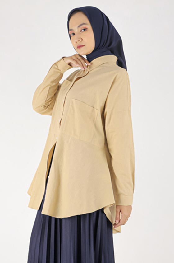 SYALINE HIJAB - KEMEJA WANITA POPPY BEIGE