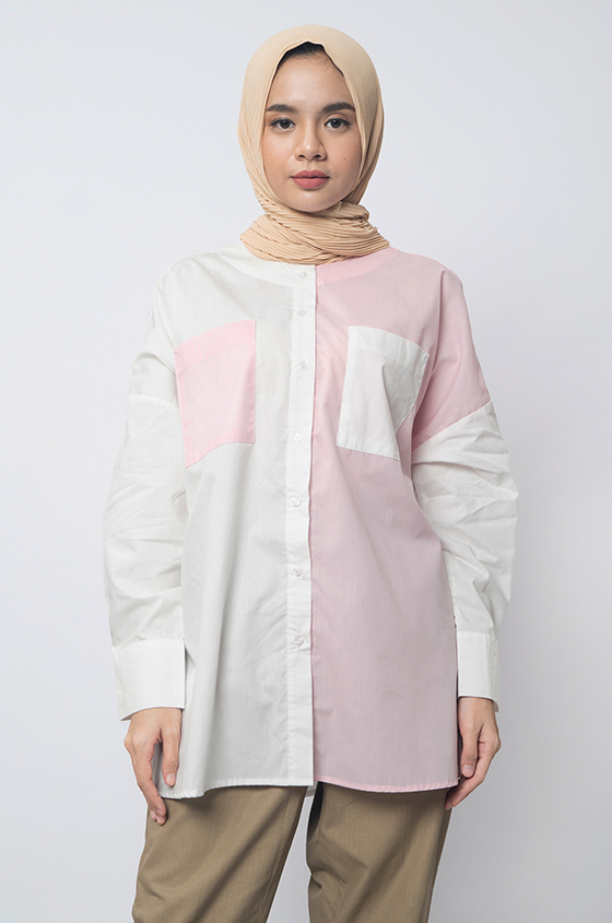 SYALINE HIJAB - POPPY COLORBLOCK SHIRT PINK