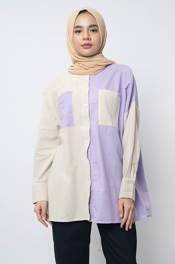 Kemeja Poppy Colorblock Shirt Purple