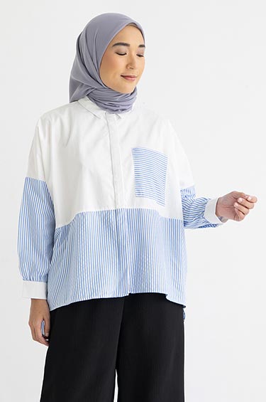 SYALINE HIJAB - RILEY TWO TONE SHIRT BLUE