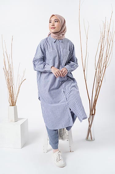 Tunic Wanita Shanina Navy Blue Stripes