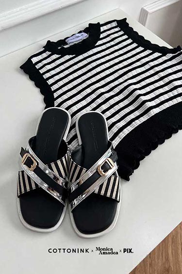 PIX White Black Lewis Sandal
