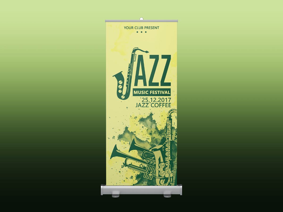 Jazz Music Festival Rollup banner, jazz, music, festival, event, party, night, rollup, standee