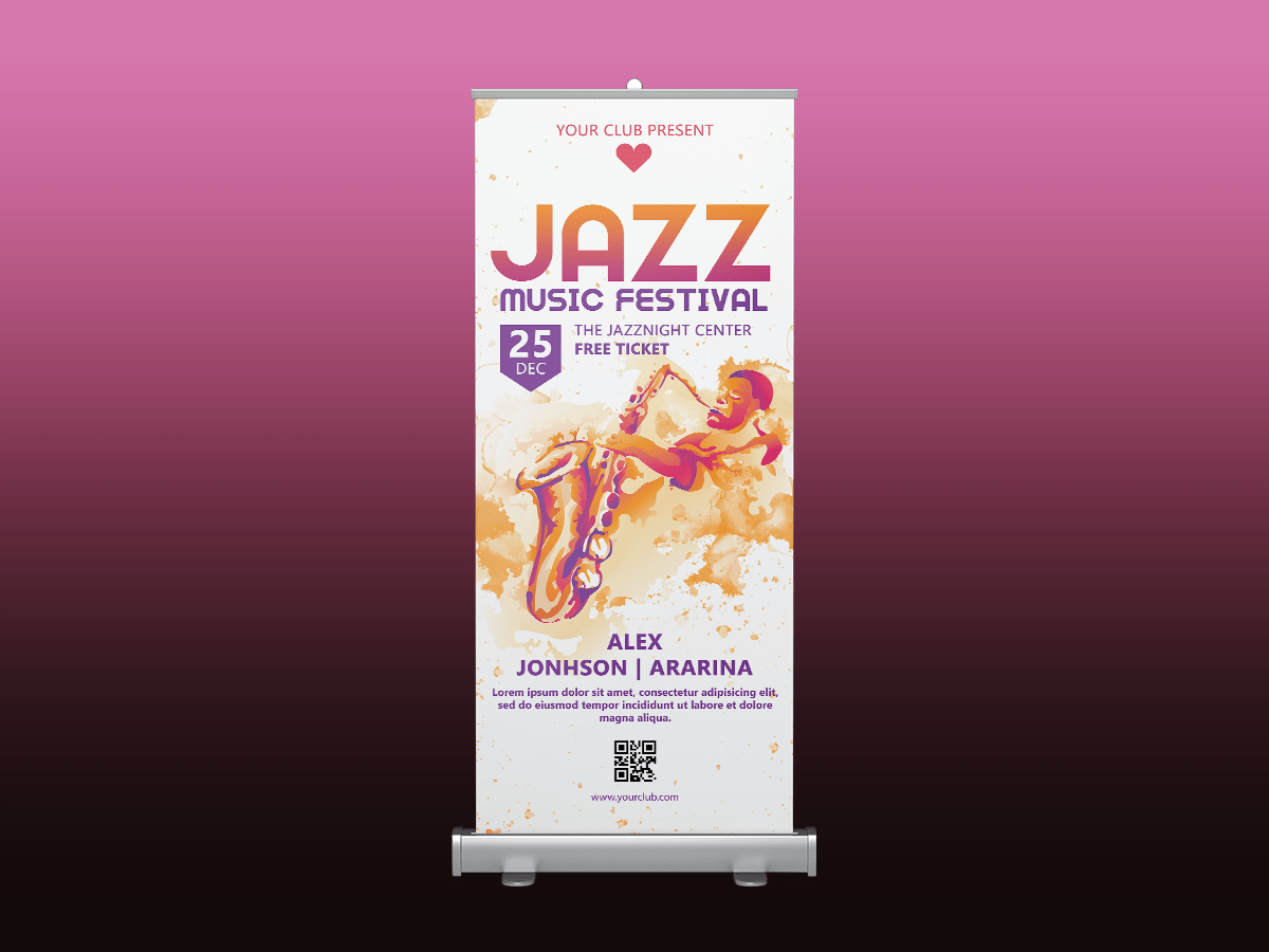 Jazz Music Festival Rollup banner, jazz, music, festival, event, party, night, rollup, standee