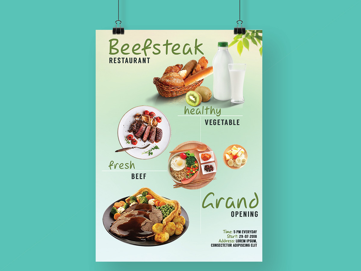 beefsteak, restaurant, opening, food, healthy, fresh, poster, flyer