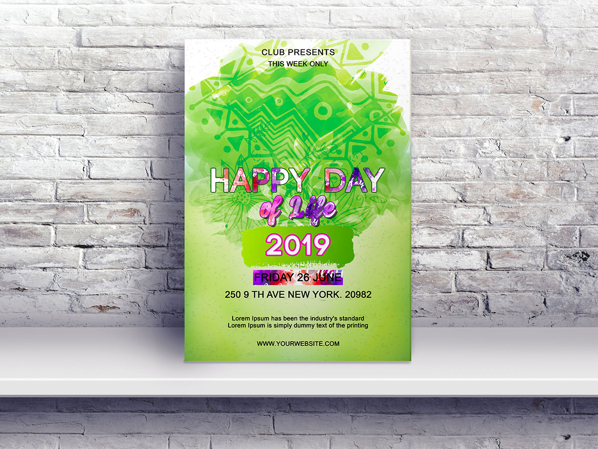 Happy Day, Flyer Templates, celebration,event, green, flyer, poster, tree