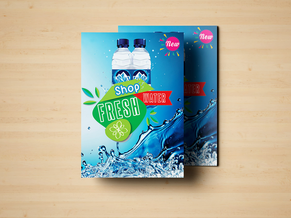 Shop Fresh Water, water, cool, fresh, poster, flyer, templates, blue, ocean