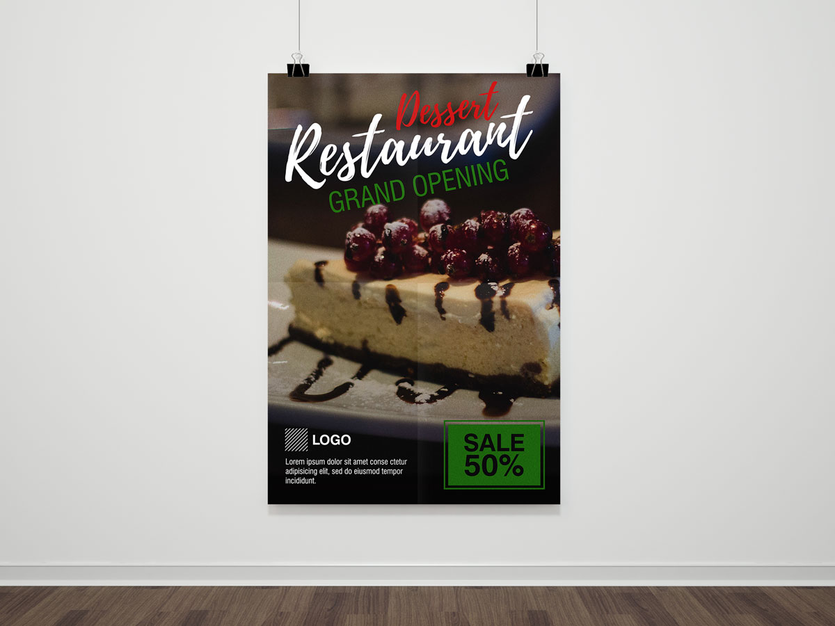 Restaurant, poster, food, dessert, cake, sweet, sale, discount