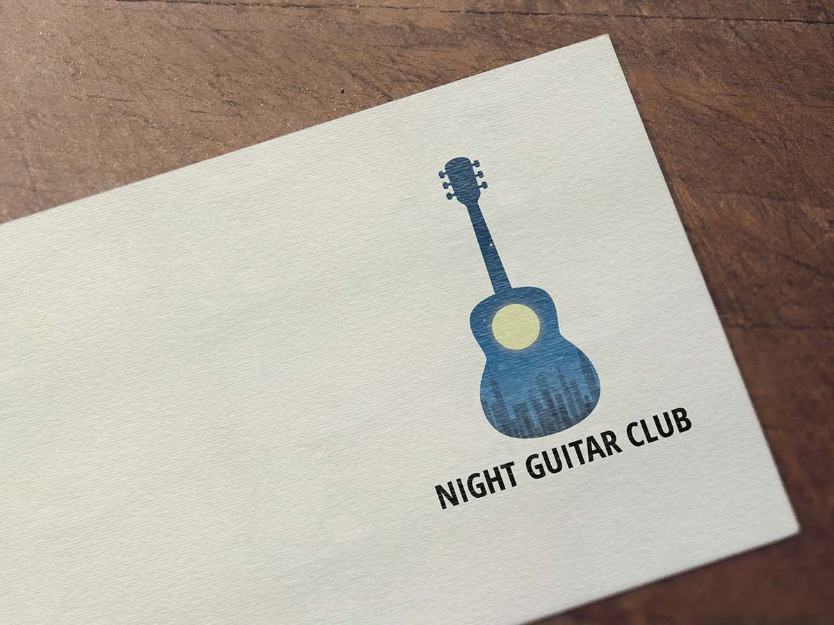 Night guitar club logo, music, logo, night, star, guitar, design