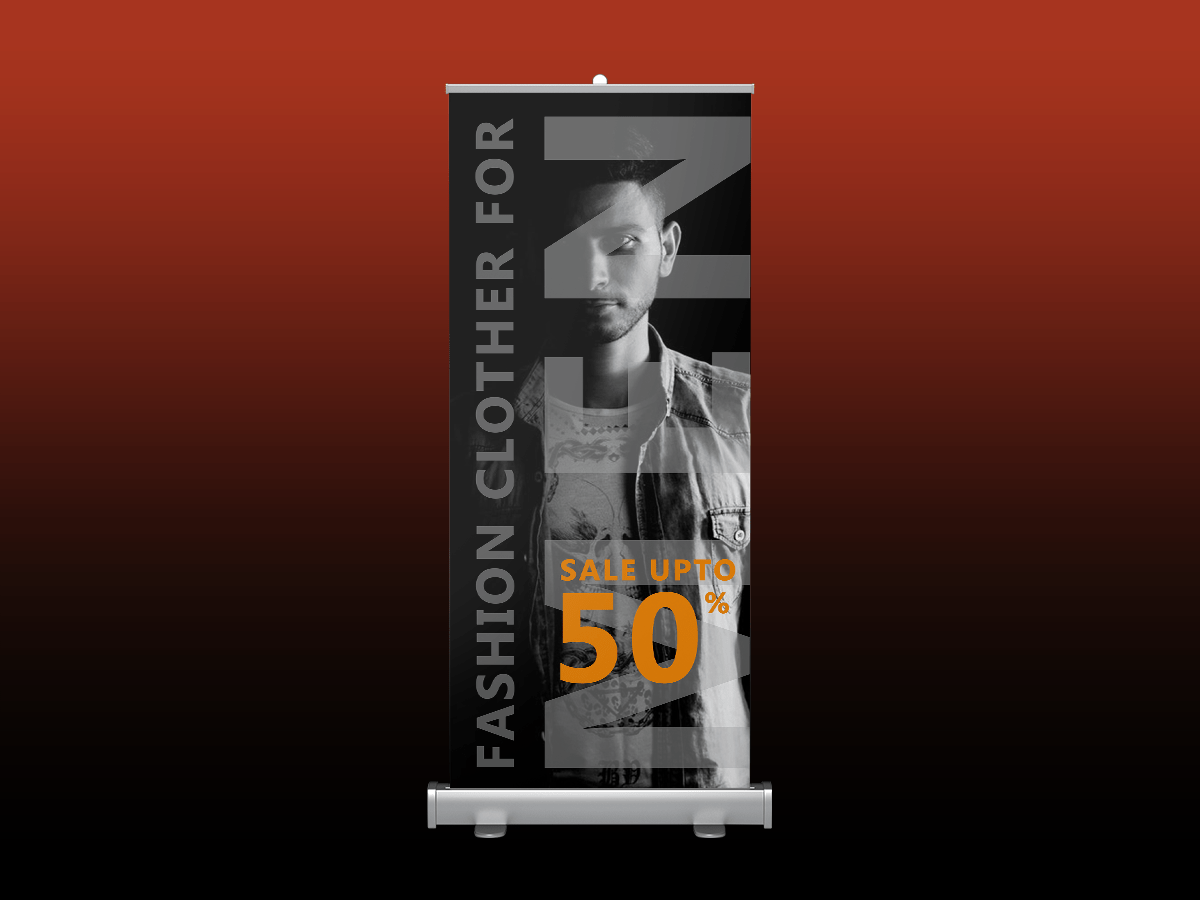 Fashion sale, rollup banner, fashion, shop, store, sale, sale off, promotion, discount, collection,standee, model, men,