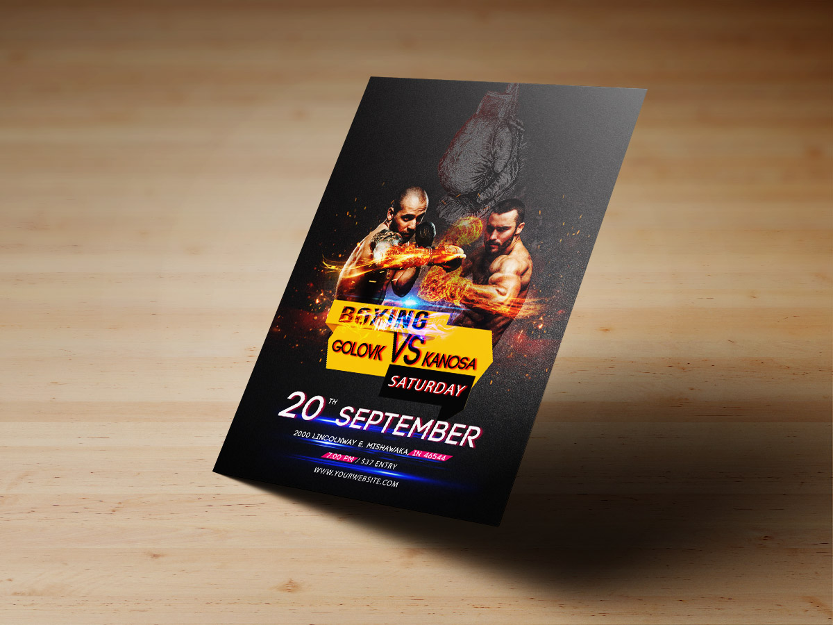 Boxing Flyer Templates, boxing, poster, flyer, sports, man, gym, men, black, yellow