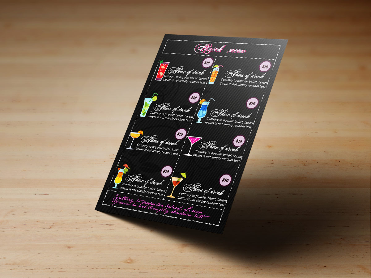 Drink Menu Templates, drink, menu, juice, black, modern, cocktail
