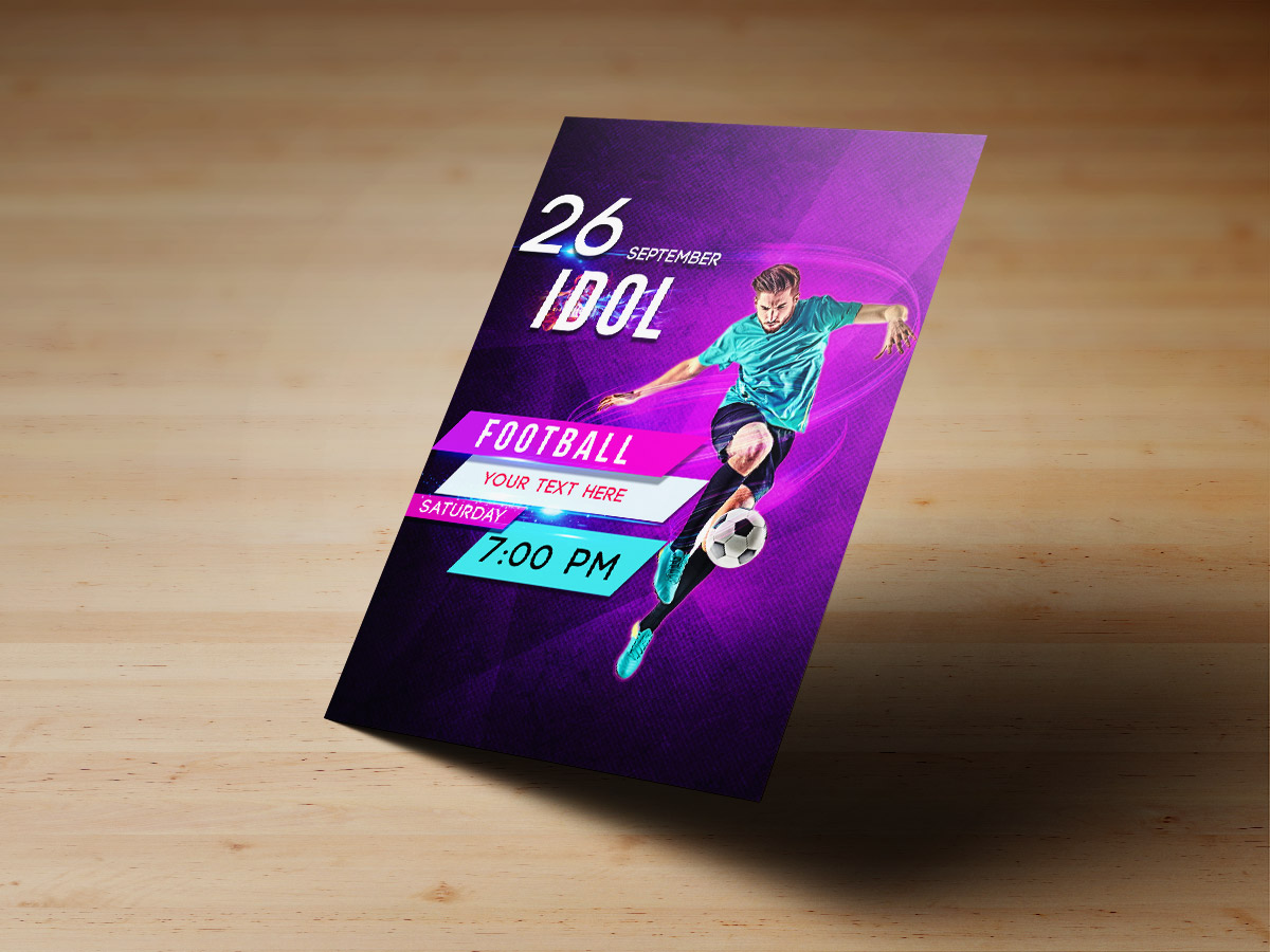 Football Idol Flyer Templates, football, soccer, men, boy, sport, football club, event, purple, poster, flyer, design, templates
