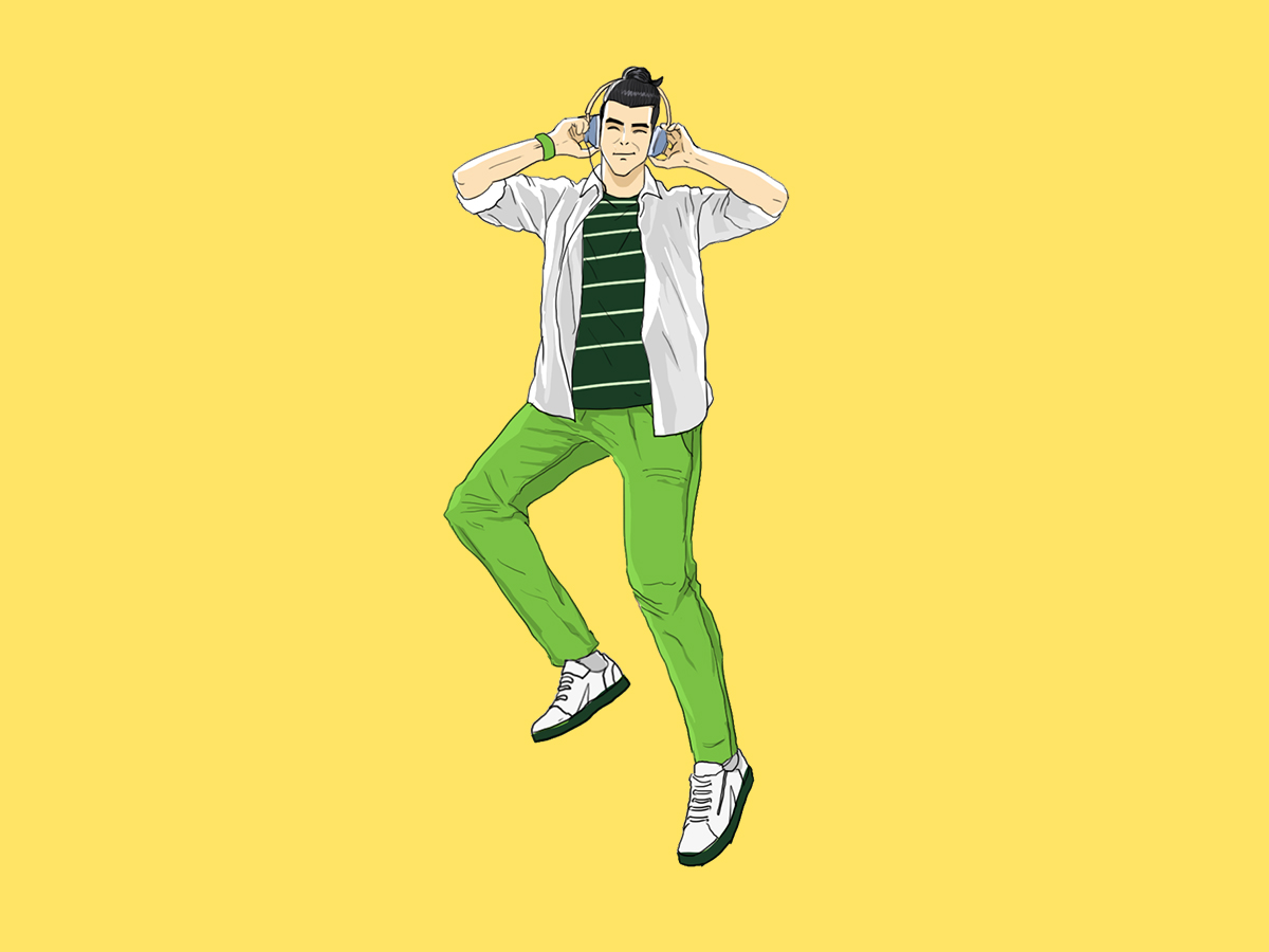 Young Man, Listening, Music, Headphone, illustration, enjoy, relax
