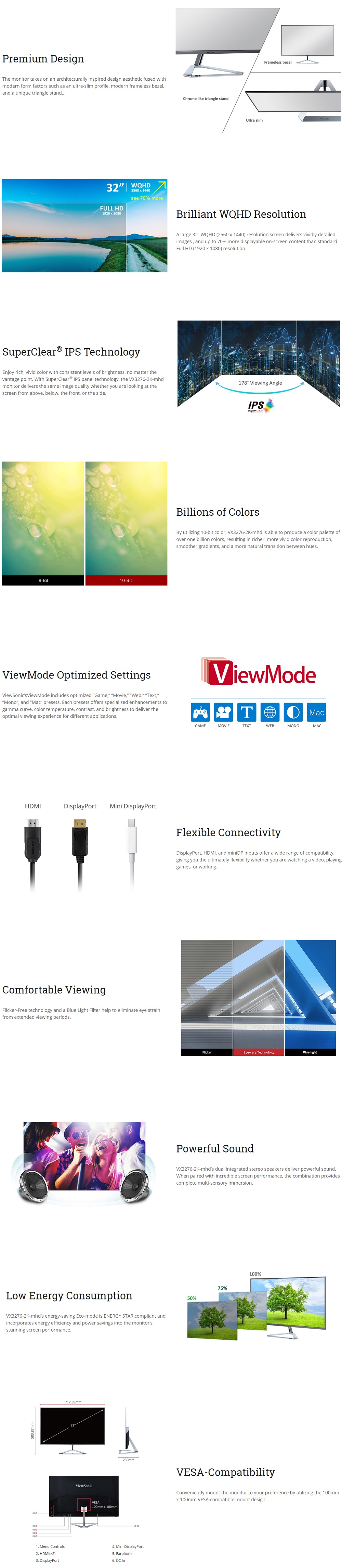 Viewsonic VX3276-2K-mhd [ 32 inch] WQHD IPS Monitor with a Stylish Ultra-Slim Frameless Design