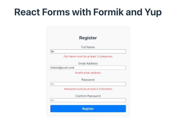React Forms with Validation Using Formik and Yup - form validation