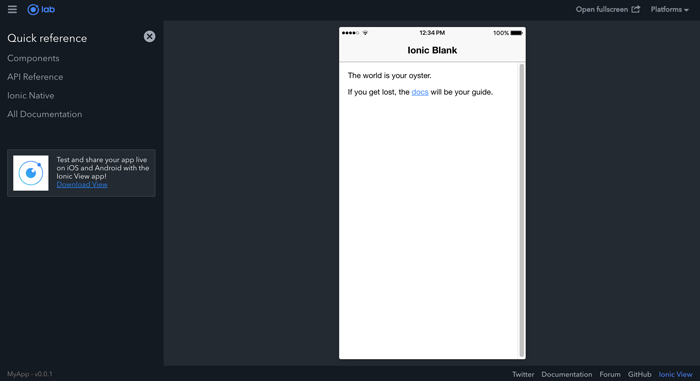 Ionic 3 and Angular 4 Mobile App Example - Ionic serve --lab