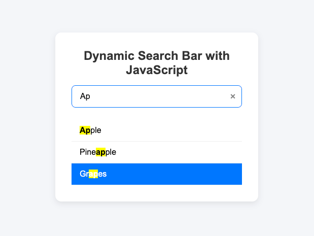 Building a Dynamic Search Bar with JavaScript: Step-by-Step Guide - full feature