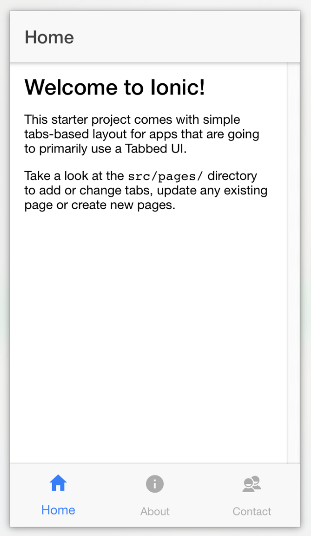 Ionic 2 Framework Mobile App - Welcome Page Browser