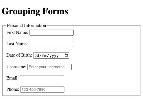 HTML Forms Tutorial: Building Interactive Web Forms Step-by-Step - grouping