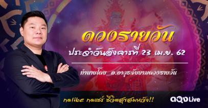 ดวงรายวันประจำวันอังคารที่ 23 เมษายน 62 ทำนายโดย อ.อาวุธจับยามดวงรายวัน