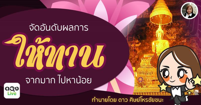 บรรดาการให้ทานนั้นจัดอันดับผลจากการให้ทานจากมากไปหาน้อยตามลำดับดังนี้