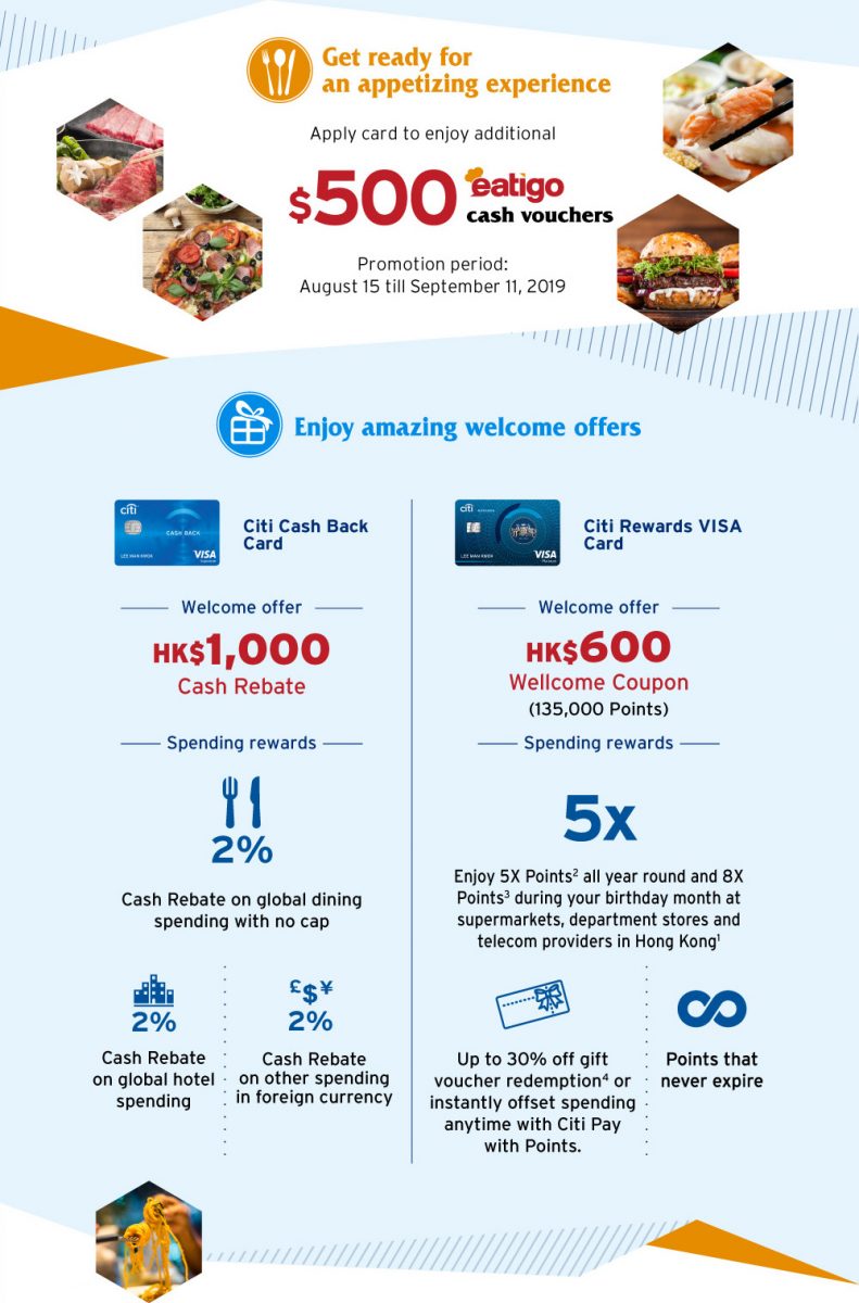 Enjoy additional HK$500 eatigo cash vouchers upon successful application of Citi credit cards! 6 Enjoy additional HK$500 eatigo cash vouchers upon successful application of Citi credit cards! 6