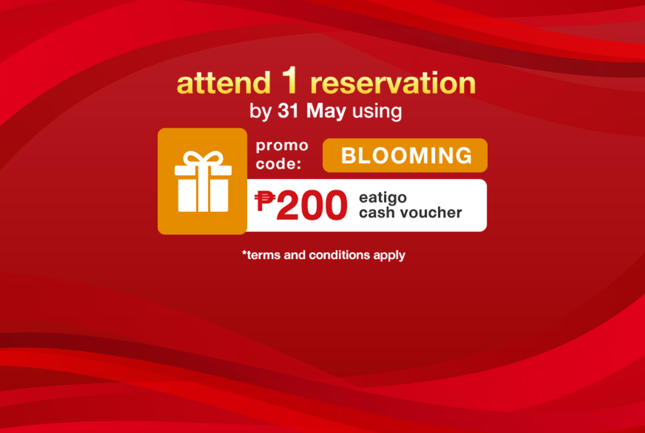 (BLOOMING) Attend ONE reservation with a promo code and receive ₱200