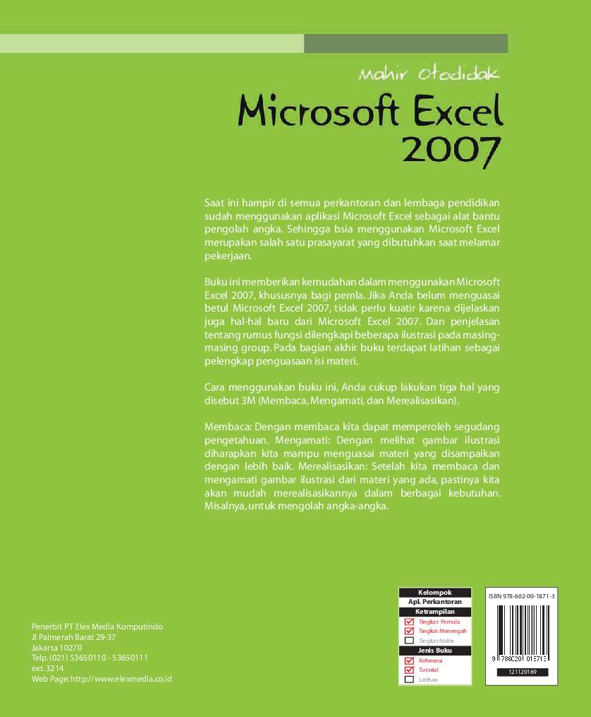 Mahir Otodidak Microsoft Excel 2007 Book By Hamdan Lugina Jaya SPd