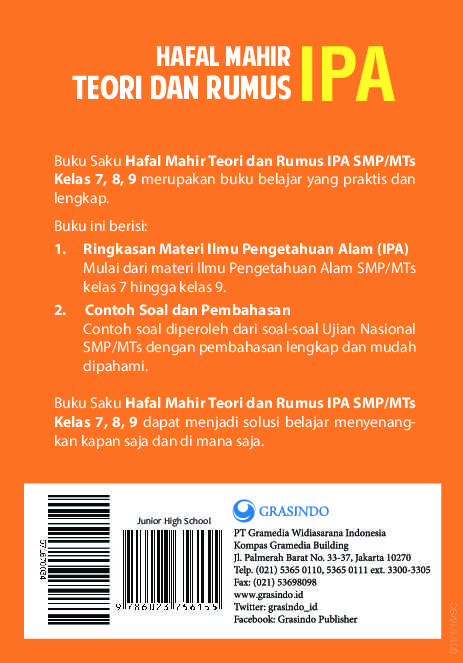 Jual Buku Buku Saku Hafal Mahir Teori Dan Rumus IPA SMP 