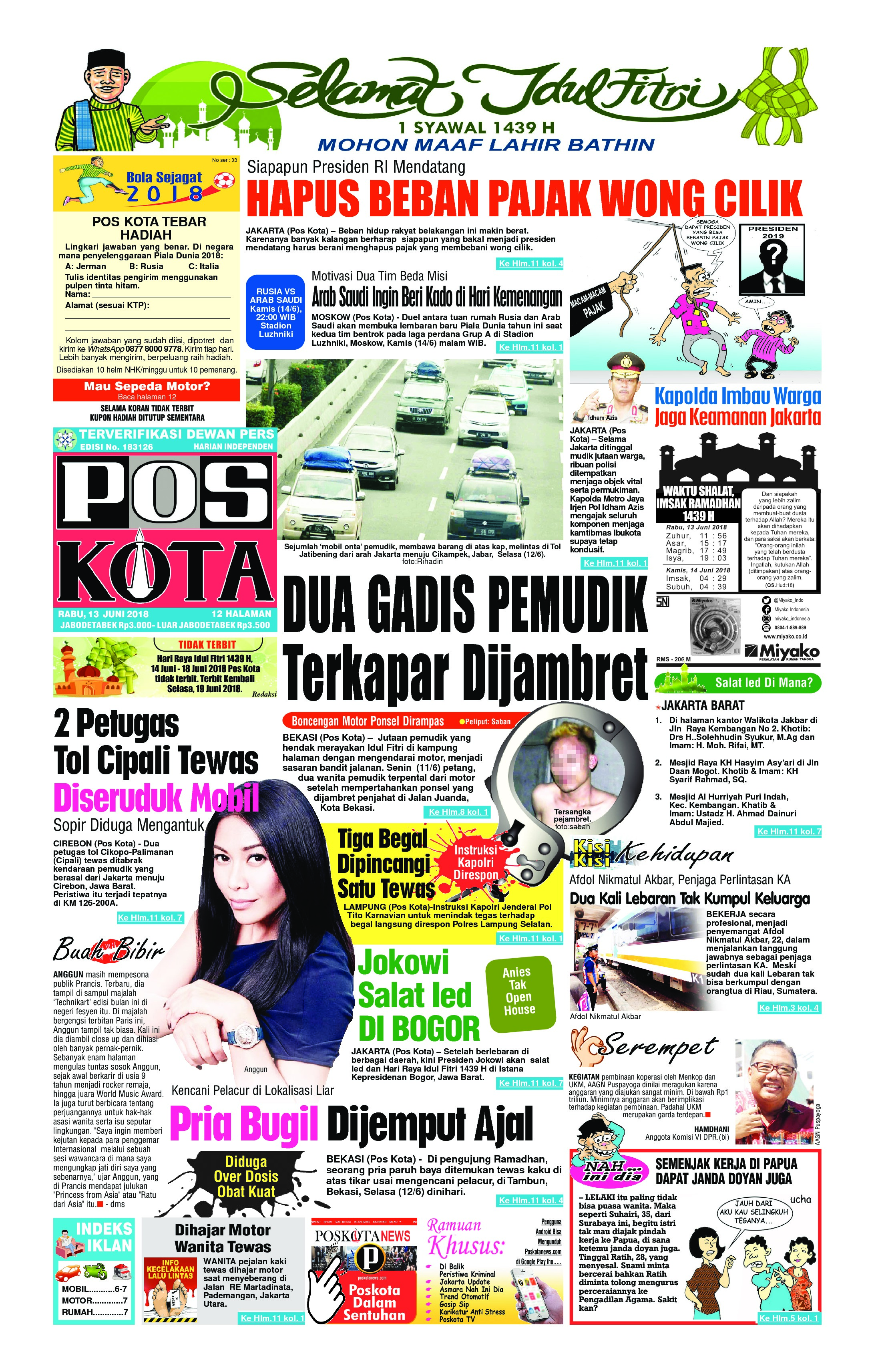 Jual Koran Pos Kota 13 Juni 2018 - Gramedia Digital Indonesia