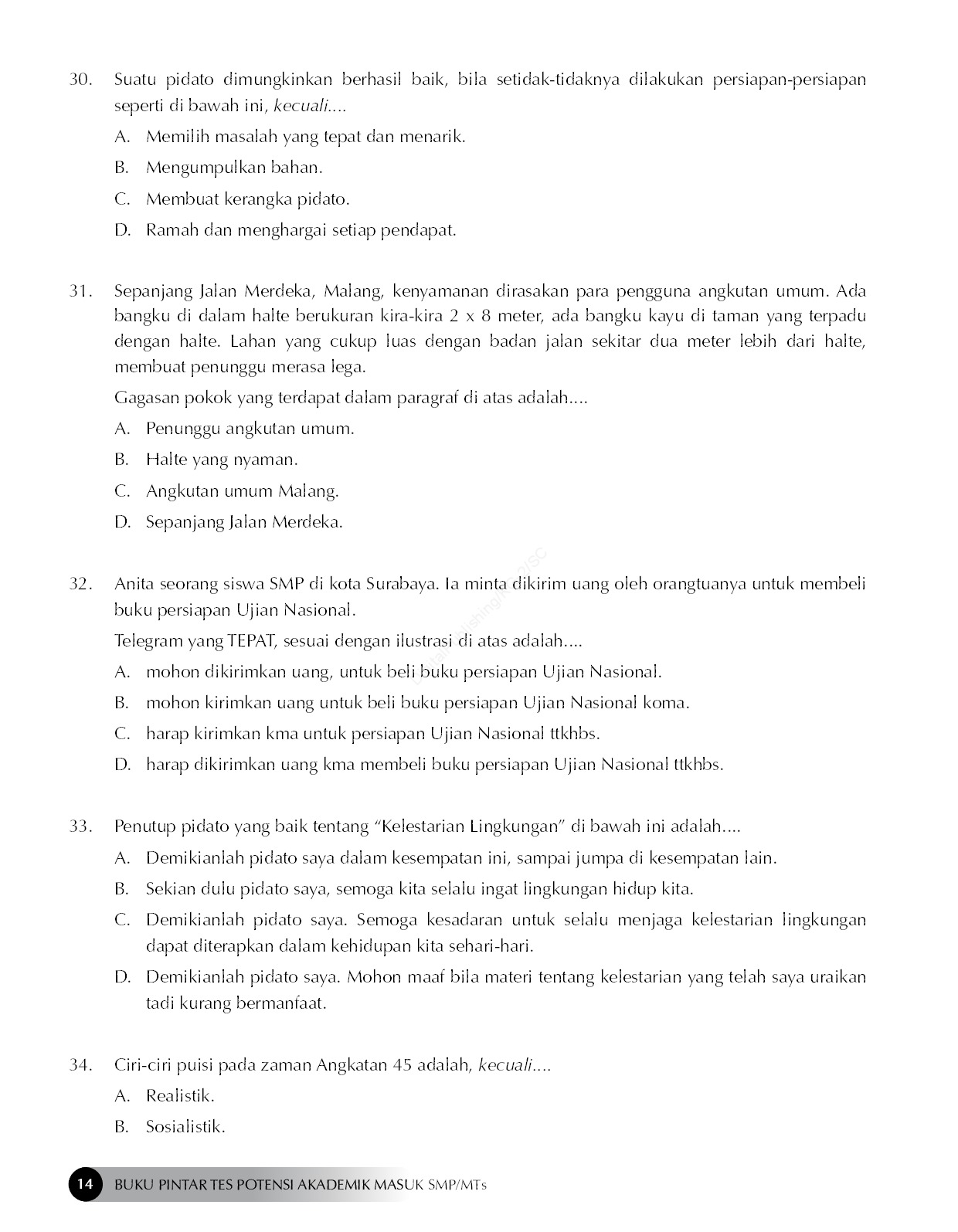 Contoh Soal Tpa Masuk Smp Kawasan Surabaya Barisan Contoh