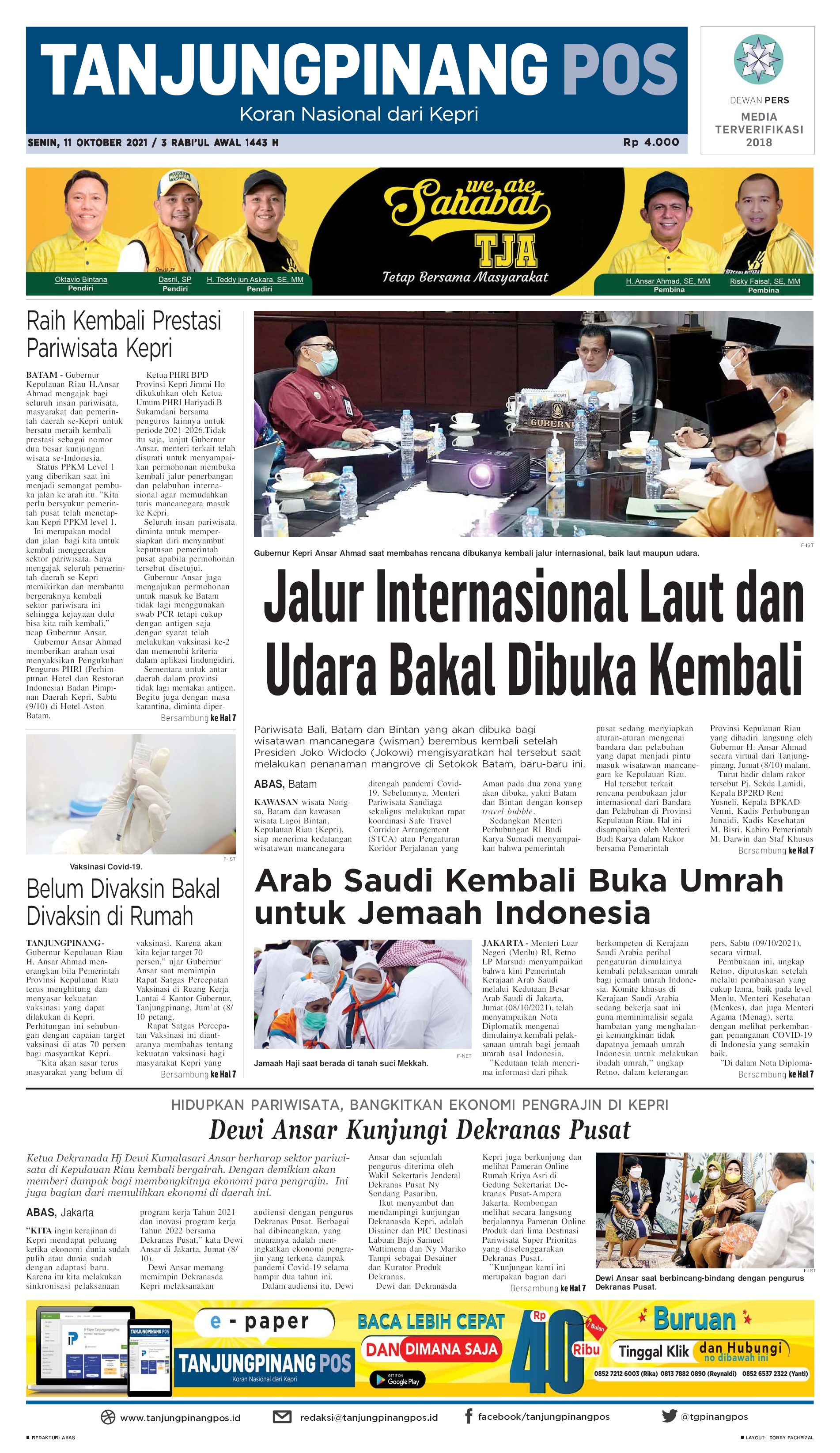Tanjungpinang Pos Newspaper 11 October 2021 Gramedia Digital